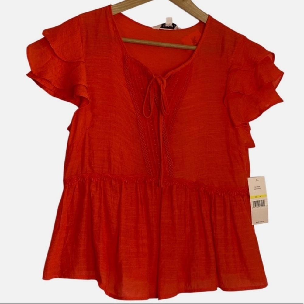 NWOT Flutter Sleeve Peplum Top Lace Crochet Bib Gauzy Boho Top